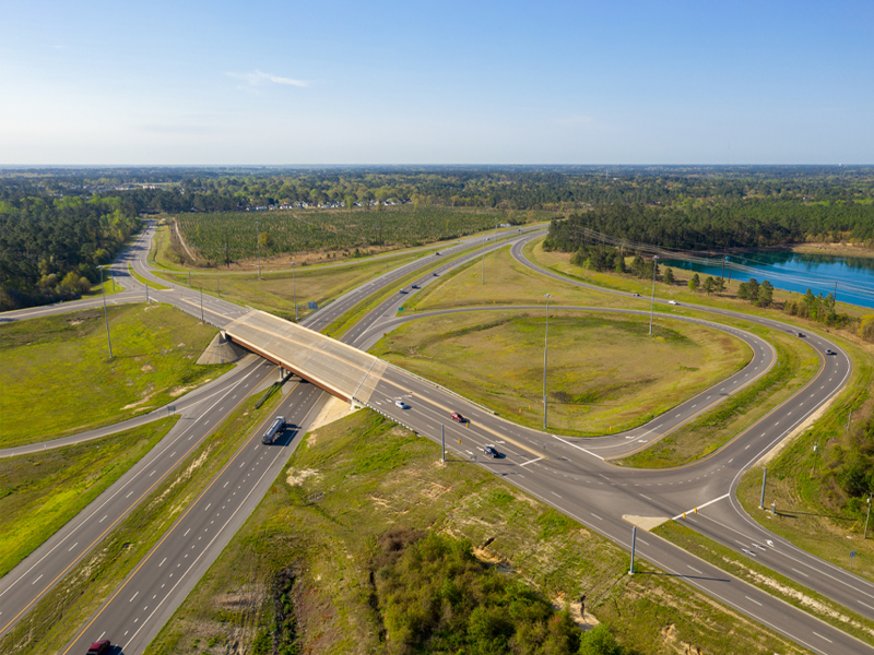 Aerial photo of the completed NCDOT Fayetteville Outer Loop