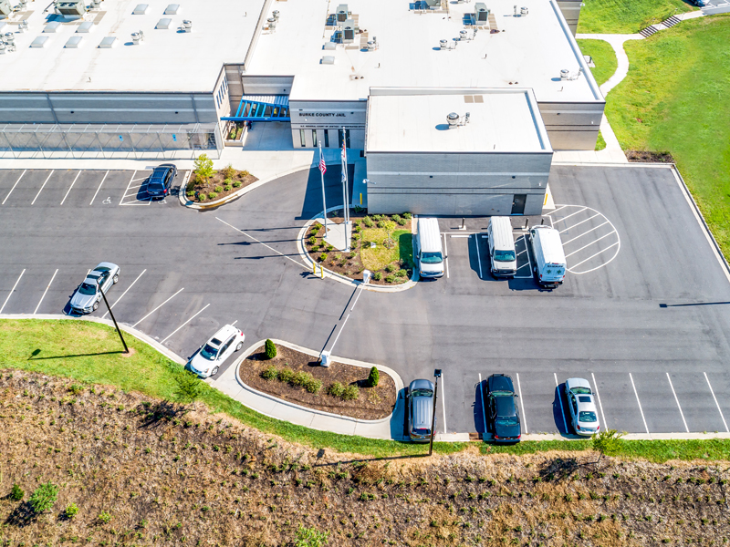 View of the parking lot at the Burke County Detention Facility.