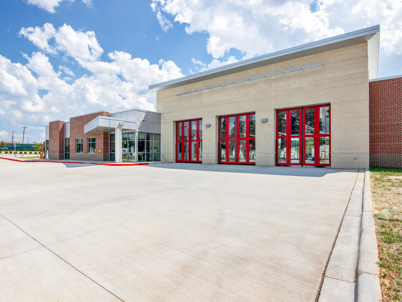 Charlotte Fire Station #43 exterior entrance depicting the fire station doors