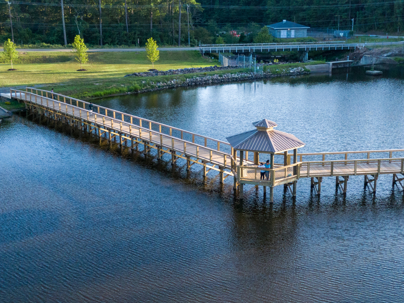 lake rogers park boardwalk and gazebo in use.