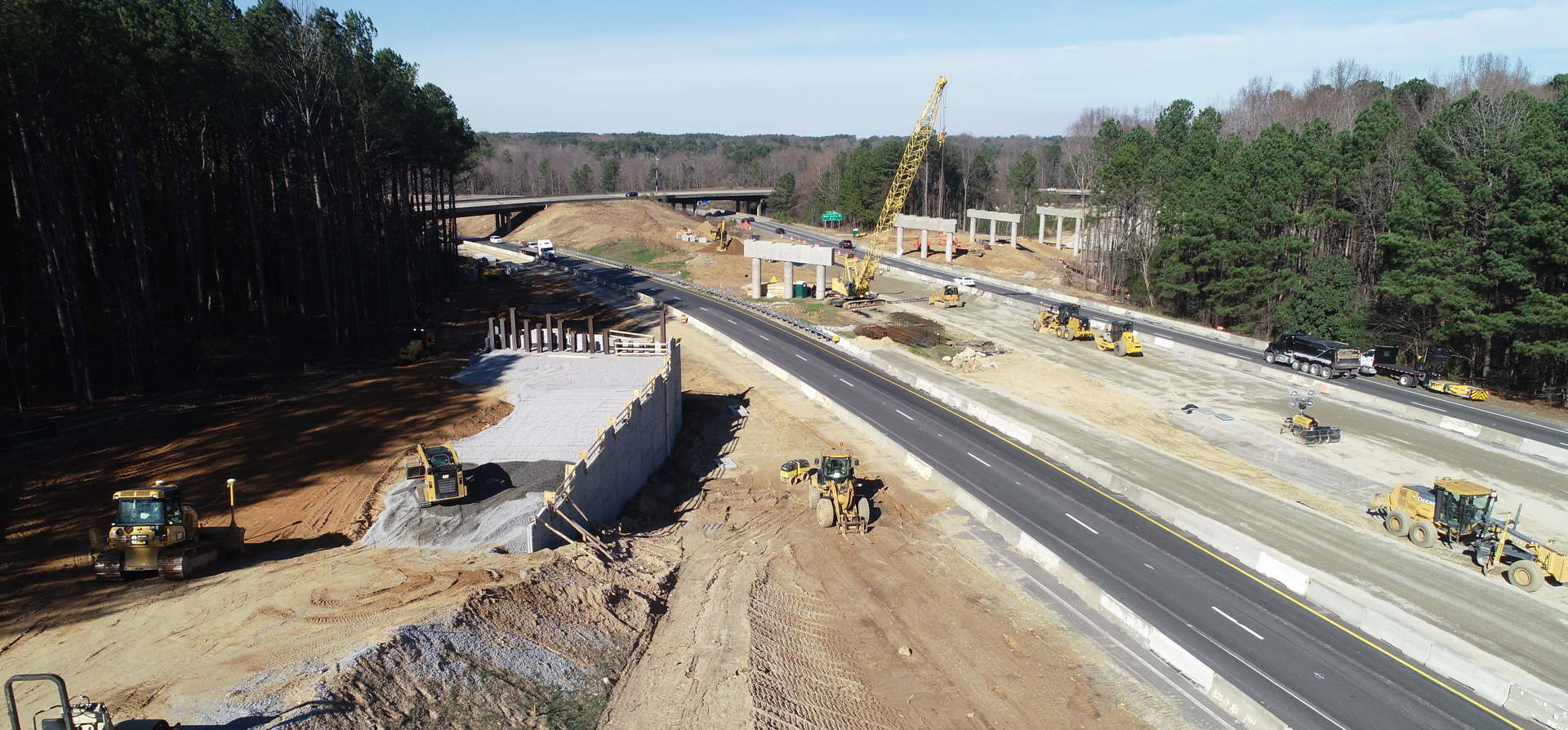 Aerial view of the construction on the NCDOT I-40 Widening Project