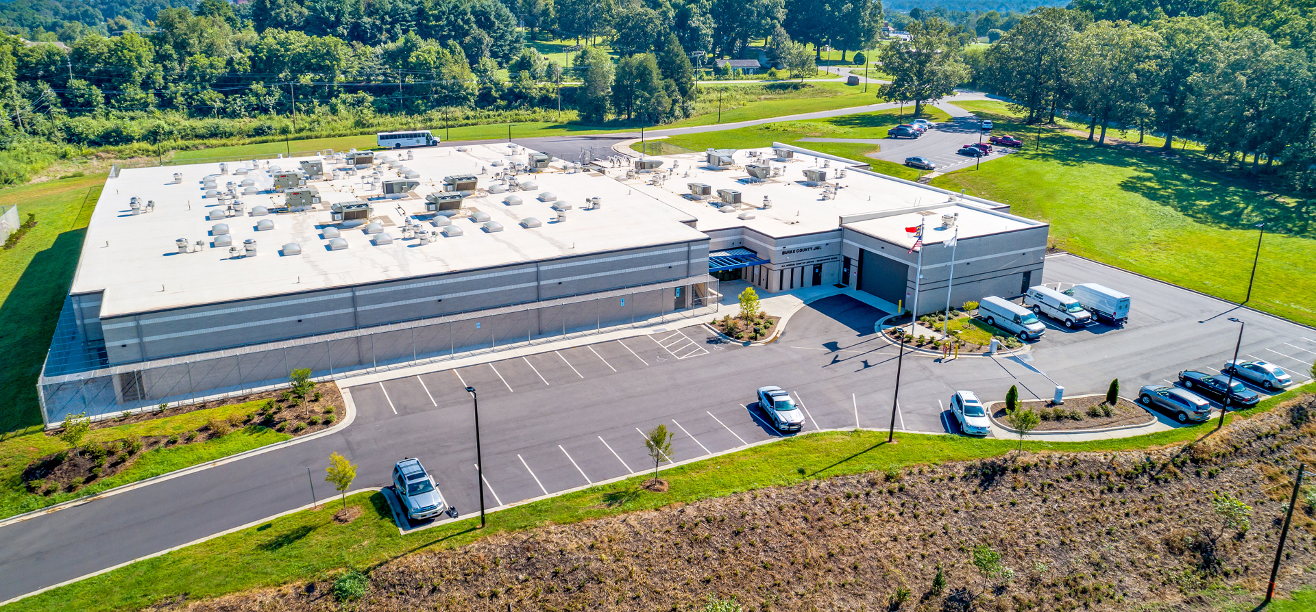 Side view of the entrance of the Burke County Detention Facility.