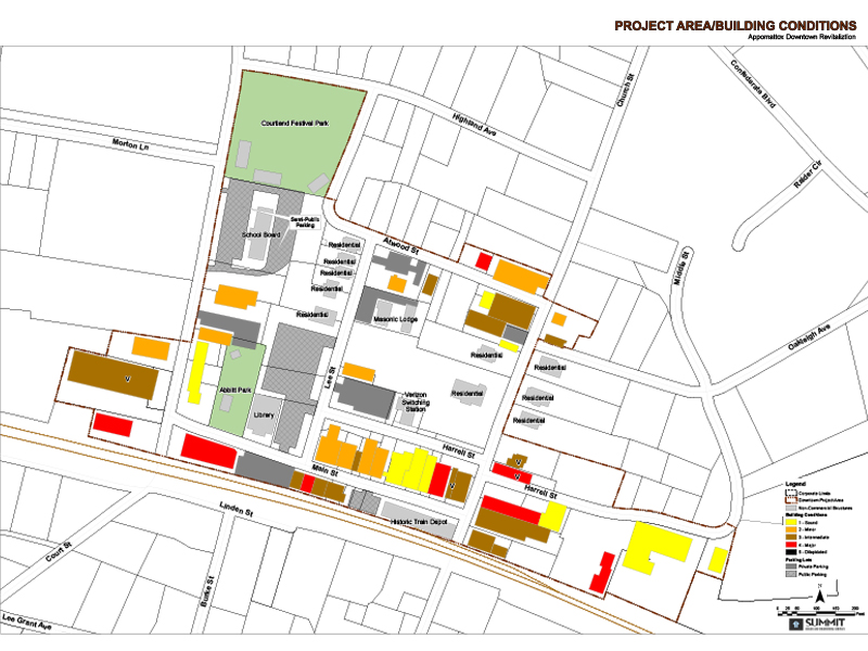 Town of Appomattox Downtown Revitalization project area planning map.