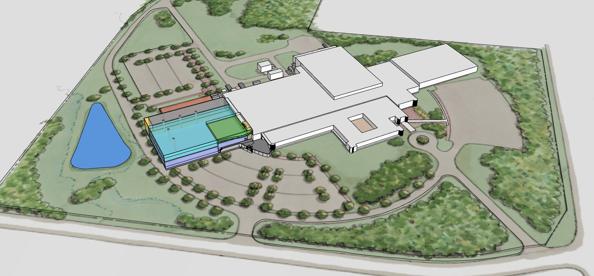 Digital render of a building for the Aurobindo Expansion Focus Study