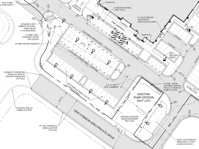 Development plans for Highway 86 depicting parking and possible sites for further development.