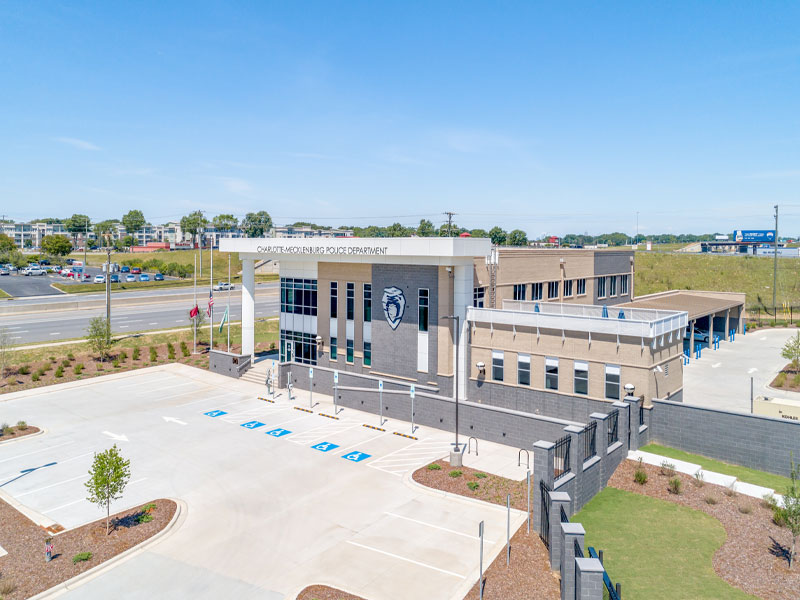 Side photograph of the front of the CMPD independence police station.