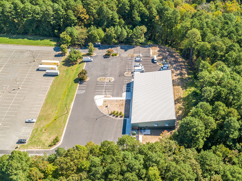 Aerial drone footage of the back end of the Durham Tech Facility