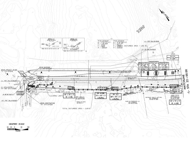 Concept sketching and graphic scale of the necessary work to be conducted on the NC Highway 55 Turn Lane Addition project.