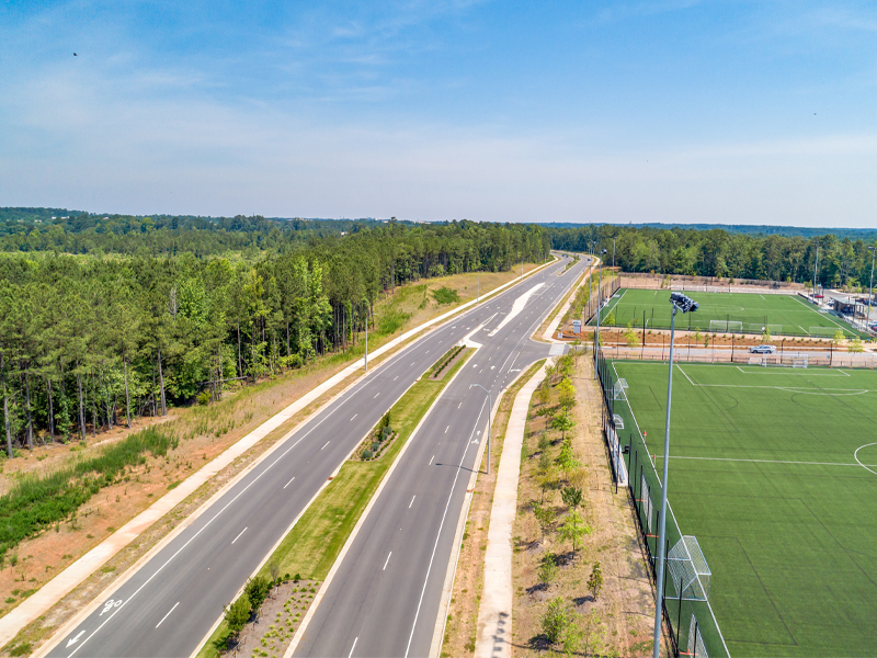 photo of the McCrimmon Parkway alongside some recreational fields